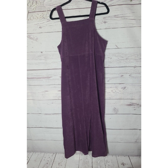 Denim & Co Purple Modest Overall Bib Maxi Dress Faux Suede Oversized Woman Small - Picture 2 of 5